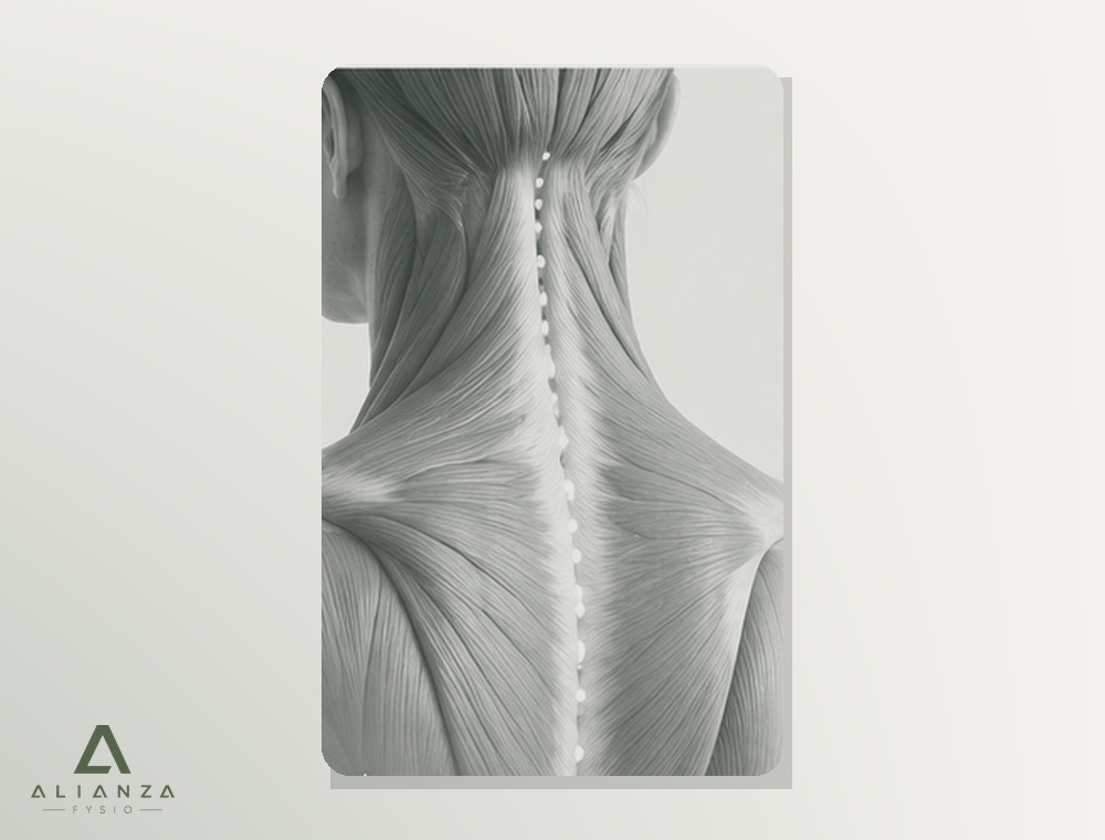 Realistische anatomische weergave van de spieren van nek en bovenrug